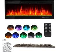 INMOZATA Wall Mounted Electric Fireplace 70inch Large Insert Recessed Media Wall Electric Fire Crystals Log Effect Flame Fire 12 LED Color with Remote Control
