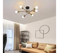 INMTFEI 6-Light Gold Vintage Industrial Ceiling Light, Ø 60cm E27 Semi Flush Mount Ceiling Lamp for Living Room Bedroom Kitchen Hallway