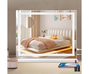 INMTFEI Crystal Trimmed Hollywood Vanity Mirror, 58×48cm LED Lighted Makeup Mirror, Touch Control,USB Port, 5X Magnifying, Tabletop & Wall-Mounted Cosmetic Mirror for Bedroom,Dressing room,Dorm