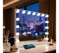 Inmtfei Hollywood Led Vanity Makeup Mirror 58X46Cm With 15 Bulbs, 3 Light Modes, Dimmable, 5X Magnifying Mirror