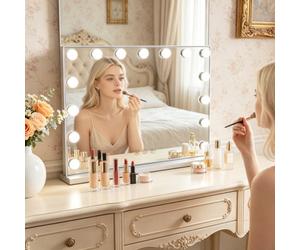 Inmtfei Hollywood Led Vanity Makeup Mirror 58X46Cm With 15 Bulbs, 3 Light Modes, Dimmable, 5X Magnifying Mirror