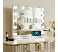 INMTFEI Beauty Hollywood LED Vanity Makeup Mirror with 13 Bulbs 3 Lighting 50x40cm Tabletop Wall in White | Size: 50x40 cm INMTFEI White 50x40 cm