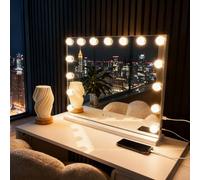 Inmtfei Hollywood Vanity Mirror Lighted Makeup Mirror 3 Light Modes Adjustable Brightness 10X Magnifier 58X46Cm