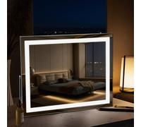 Hollywood Vanity Makeup Mirror 50X40Cm With Led Strip 3 Colour Modes 5X Magnifier Usb Charging And 360 Degree Rotation