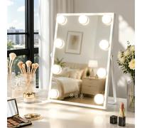 INMTFEI Hollywood Vanity Mirror with Lights, 25x30cm, 9 Dimmable LED Bulbs, 3 Color Modes, Touch Screen Control,Full 360° Degree Swivel, Tabletop Makeup Mirror for Bedroom