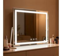 INMTFEI Hollywood Vanity Mirror with Lights,50×40cm Lighted Makeup Mirror,360°Rotation,Touchscreen Control,5XMagnification,3 Color Modes,stepless dimming,Tabletop or Wall Mounted (White+LED strip)