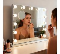 INMTFEI Hollywood Vanity Mirror with Lights, 50×40cm Lighted Makeup Mirror,Touchscreen Control, 5X Magnification, 3 Color Modes,stepless dimming,Tabletop or Wall Mounted(White+13 LED)