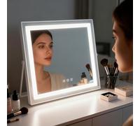INMTFEI Hollywood Vanity Mirror with Lights,50×40cm Lighted Makeup Mirror,Touchscreen Control,5XMagnification,360°Rotation,3 Color Modes,stepless dimming,Tabletop or Wall Mounted (White+LED strip)