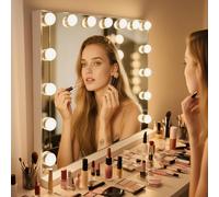 INMTFEI Hollywood Vanity Mirror with lights, 58x46cm Makeup Mirror with Led Bulbs, Touch Control, 3 Light Modes, 5X Magnifier, USB Charging, Memory Function, Dimmable