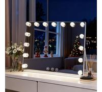 INMTFEI Hollywood Vanity Mirror with Lights,Makeup Mirror with 15 LED Bulbs,USB Charging Port,3 Colour Modes,5X Magnification,Touch Control, Dimmable & Memory Function,360°Rotation,58x46cm