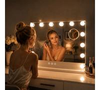Inmtfei Led Makeup Mirror 58X46Cm, With Lnfinite Dimming Of 3-Color Lighting , With Detachable 10X Magnifying Glass