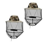 INNAL 2 Pcs Foldable Mosquito Hats with Net for Outdoor Hiking | Wide Brim Midge Hat for Men Women - Grey Camouflage - Beekeeper, Fishing, Hiking, Camping