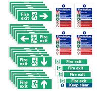 INNAL 28Pcs Safety Signs - 20Pcs Fire Exit, 4Pcs Action Notice, 4Pcs Keep Clear - Weatherproof Self Adhesive With Clear Directional Arrows