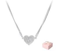 Innaturey Magnetic Love Patchwork Necklace, Double-Sided Wearing Diamond-Set Love Pendant, Three-Layer Heart Chain for Women, Magnets Broken Heart Pendant (Silver)