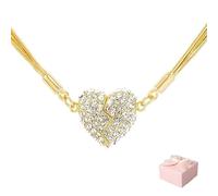 Innaturey Magnetic Love Patchwork Necklace, Double-Sided Wearing Diamond-Set Love Pendant, Three-Layer Heart Chain for Women, Magnets Broken Heart Pendant (Gold)