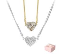 Innaturey Magnetic Love Patchwork Necklace, Double-Sided Wearing Diamond-Set Love Pendant, Three-Layer Heart Chain for Women, Magnets Broken Heart Pendant (Gold+Silver)