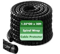 Innconee 1 Pcs Spiral Wrap Cable Protector, Safe 1.25" Od X 20' Pre Cut Lengths Hydraulic Hose Protector Wrap to Avoid Wear and Extend Life for Hydraulic Pneumatic Hoses (Black)
