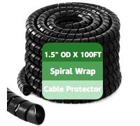 Innconee 1 Pcs Spiral Wrap Cable Protector, Safe 1.5" Od x 100' Pre Cut Lengths Hydraulic Hose Protector Wrap to Avoid Wear and Extend Life for Hydraulic Pneumatic Hoses(Black)