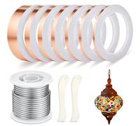 Innconee 10 Pcs Stained Glass Supplies Set Include 1 lb Spool 60/40 Solder for Stained Glass 7 Sizes x 22 Yards Copper Foil Tape 1/8 Dia Solder Copper Foil Tape for Craft