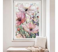 Innconee 23. 6 x 35. 4 Inch Pink Poppy Glass Window Film Decorative Large Floral Non Adhesive Vinyl Static Cling Flower Glass Decals Removable Heat Control Blocking Decal for Home Bathroom Door