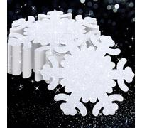 Innconee 36 Pcs Glitter Snowflake Foam Pieces Set White Snowflake Shapes DIY Handmade Supplies Winter Decoration Christmas Theme Dressing Supplies