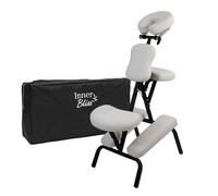 Inner Bliss Adjustable Massage Chair Foldable Therapy Chair with Carry Bag | Extra Thick Padding, Ergonomic Frame, Removable Headrest and Armrest | Portable Salon Tattoo Physio | White