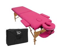 Inner Bliss Portable Massage Table 2 Section Folding Therapy Couch with Wooden Frame and Face Cradle | Lightweight Spa Bed for Beauty Salon Tattoo Physio Treatments | 60cm Wide (Dark Pink)