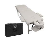 Inner Bliss Portable Massage Table 3 Section Folding Spa Bed with Adjustable Backrest Aluminium Frame and Face Cradle | Lightweight Therapy Couch for Salon Tattoo Physio | With Carry Bag (White)