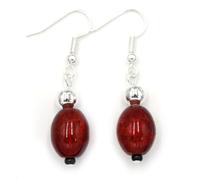 "Inner Fire" Deep Red Earrings with Inner Sparkle and Silvertone Accents