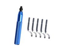 Inner Hole Scraper Tool with Blue Textured Handle and 5 Curved Steel Inserts, Manual Deburring Tool Set for Burr Removal, Chamfer Work, and Rough Side Smoothing Inner Hole Scraper Burr Removal Hand