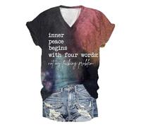 Inner Peace Begins with Four Words Short Sleeve Shirts for Women (Blue L)
