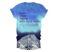 Inner Peace Begins with Four Words Short Sleeve Shirts for Women (Dark Blue L)