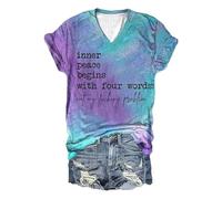 Inner Peace Begins with Four Words Short Sleeve Shirts for Women (Purple XXXL)