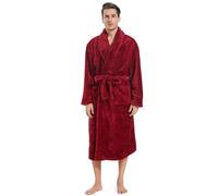 Inner Wish Mens Plush Fleece Robe, Cozy Warm Bathrobe Fuzzy Male Spa Long Robe With Pockets (DARK GREY), Burgundy, S/M