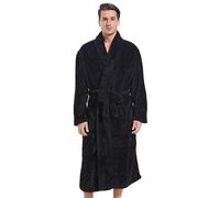 Inner Wish Mens Plush Fleece Robe, Cozy Warm Bathrobe Fuzzy Male Spa Long Robe With Pockets (DARK GREY), Black, L/XL