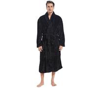 Inner Wish Mens Plush Fleece Robe, Cozy Warm Bathrobe Fuzzy Male Spa Long Robe With Pockets (DARK GREY), Black, L/XL