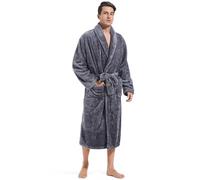 Inner Wish Mens Plush Fleece Robe, Cozy Warm Bathrobe Fuzzy Male Spa Long Robe With Pockets (DARK GREY), Dark Grey, L/XL