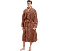 Inner Wish Mens Plush Fleece Robe, Cozy Warm Bathrobe Fuzzy Male Spa Long Robe With Pockets (DARK GREY), Brown, L/XL