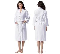 Inner Wish Women's Bathrobe, Terry Cloth Robe - Ultra-Soft, Absorbent, Quick-Dry, with Pockets, White, L-x-L