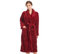 Inner Wish Womens Plush Fleece Robe, Cozy Warm Bathrobe Fuzzy Female Spa Robe With Pockets (Light Grey+Rose Red), Burgundy, XXL/3XL