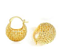 INNERDIVA 14k Gold Plated Filigree Ball Drop Dangle Earrings For Women Chunky Hoop Dangle Earrings With Gold Woven Drop