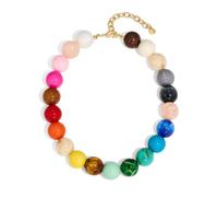 INNERDIVA Chunky Beaded Necklaces for Women, Rainbow Multicolor Large Round Resin Bead Statement Necklace, Adjustable Gold-Tone Boho Choker Necklace, Fashion Summer Jewelry Gift for Women
