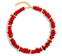 INNERDIVA Chunky Beaded Necklaces for Women, Vibrant Red Irregular Resin Chip Statement Necklace with Gold Spacer Beads, Adjustable Choker Necklace Boho Summer Beach Vacation Jewelry for Women