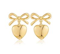 INNERDIVA Gold Heart Dangle Earrings For Women,A Small Bow Studs On The Top