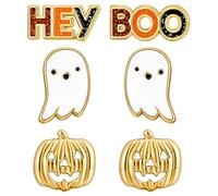 INNERDIVA Halloween Earrings for Women Skull BOO Pumpkin Ghost Maple Spider Leaf Earrings Holiday Festive Jewelry Present, Brass, crystal