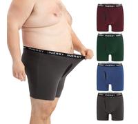 INNERSY Big & Tall Boxers for Men Cotton Underwear with Fly Plus Size Underpants Anti Chafing 4 Pack (XXL, Blue/Grey/Wine/Green)