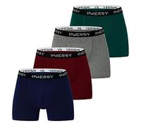 INNERSY Boxer Briefs Mens Underwear Trunks with Fly Cotton Underpants Fitted Hipster 4 Pack (S, Navy Blue/Grey/Dark Red/Green)