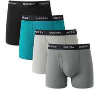 INNERSY Boxers for Men Open Fly Fronts Trunks Underwear Soft Smooth Underpants Multipack 4 (M, Black/Dark Tiffany/Dark Grey/Pale Grey)