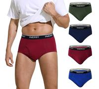 INNERSY Briefs Men Cotton Underpants with Fly, M, Blue/Wine/Green/Navy