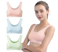 INNERSY Crop Tops for Girls Sports Bra Cotton Teenager Bralettes Soft Underwear Kids Multipack 3 (L, Light Pink/Pale Green/Baby Blue)